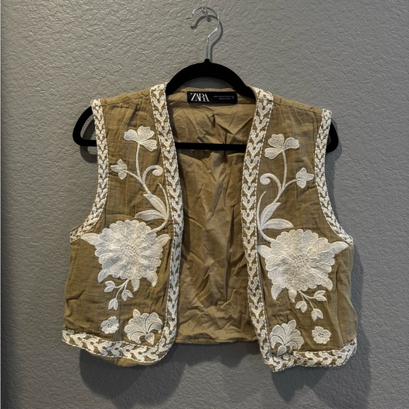 Zara Tan Floral Embroidered Vest - Picture 1 of 1